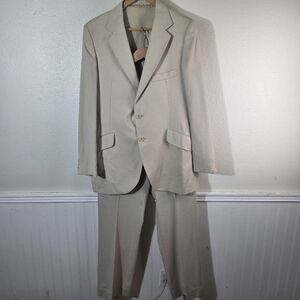 Vintage 1960s Union Made 3 Piece Suit Men’s 42L Beige USA Amalgamated ACWA